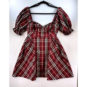 Maeve Plaid Puff Sleeve Mini Dress Sz S Romantic Cottagecore Academia